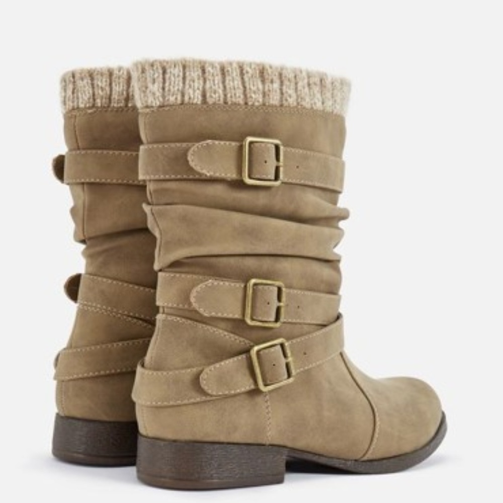 Brand New Winter Sweater Cuff Tan Flat Boot - Picture 4 of 5
